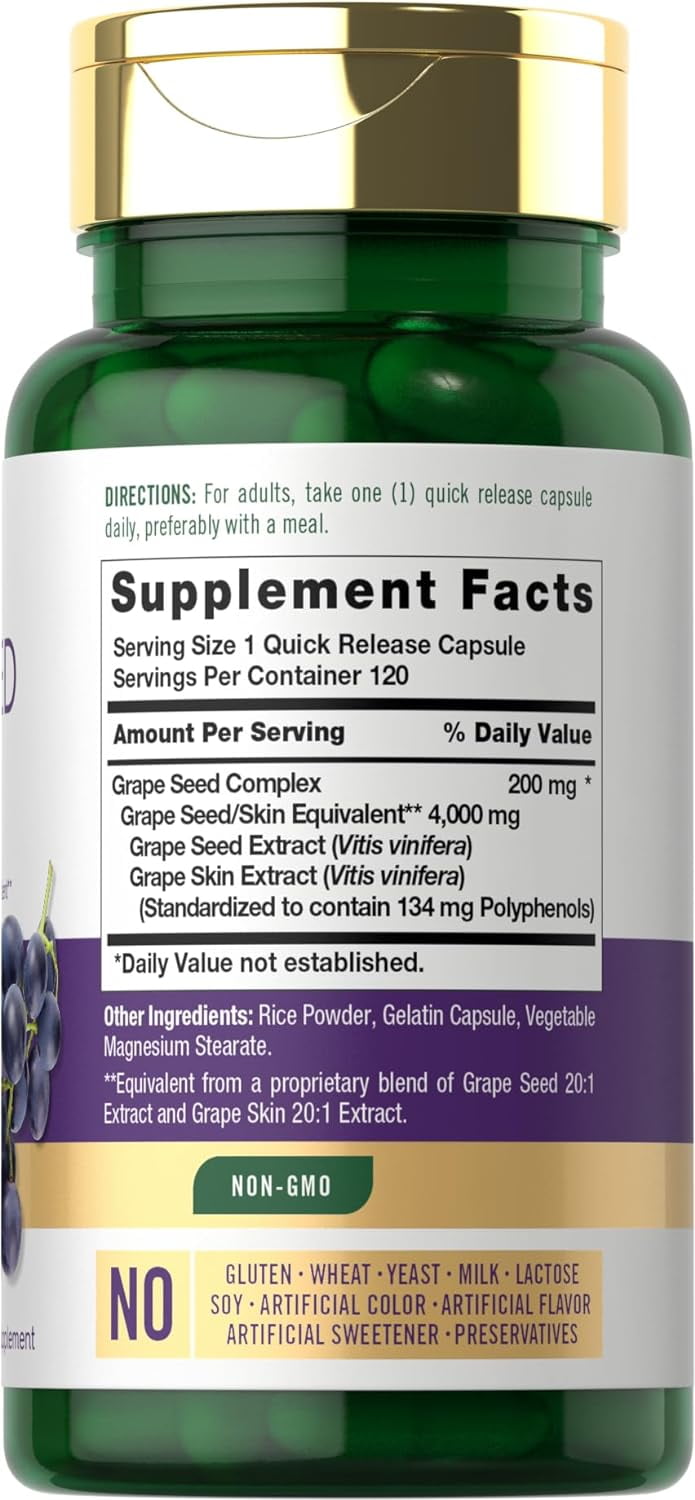 Carlyle Grape Seed Extract Supplement | 4,000mg | 120 Quick