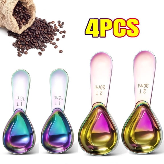 Stainless Steel Coffee Scoop 4-piece set (1 Tbsp, 2 Tbsp) Durable Tablespoon, Ergonomic Measuring Spoon, Suitable for Small and Large jars, Short-handled Spoon (colored)