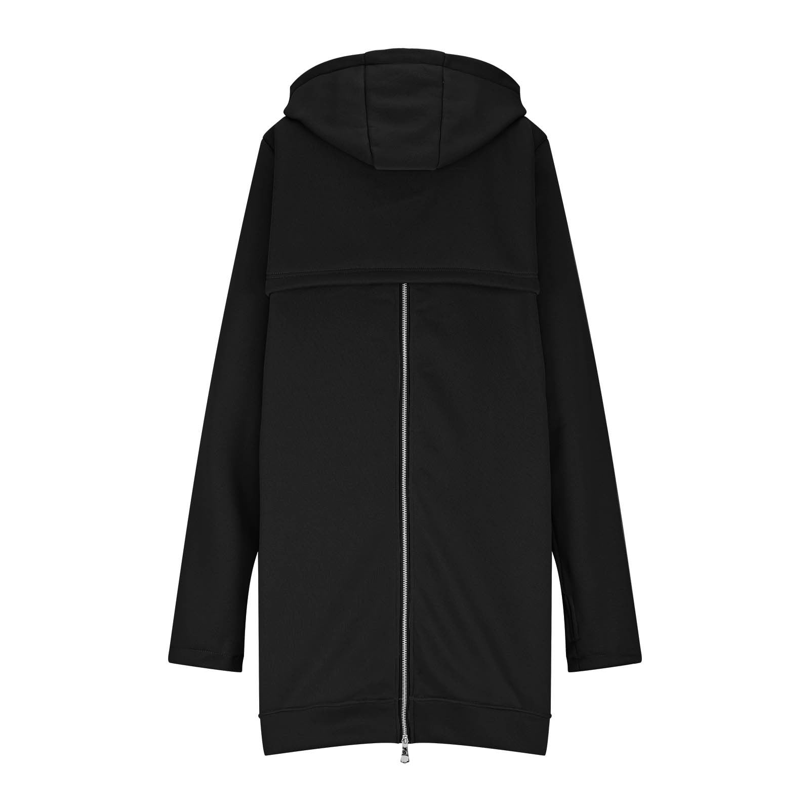Maxi Hoodie with Thumb Holes Sevevn Women's Solid Color Jacket Fleece Casual Zipper Long Sleeve Pocket Hooded Long Sweater Black XL