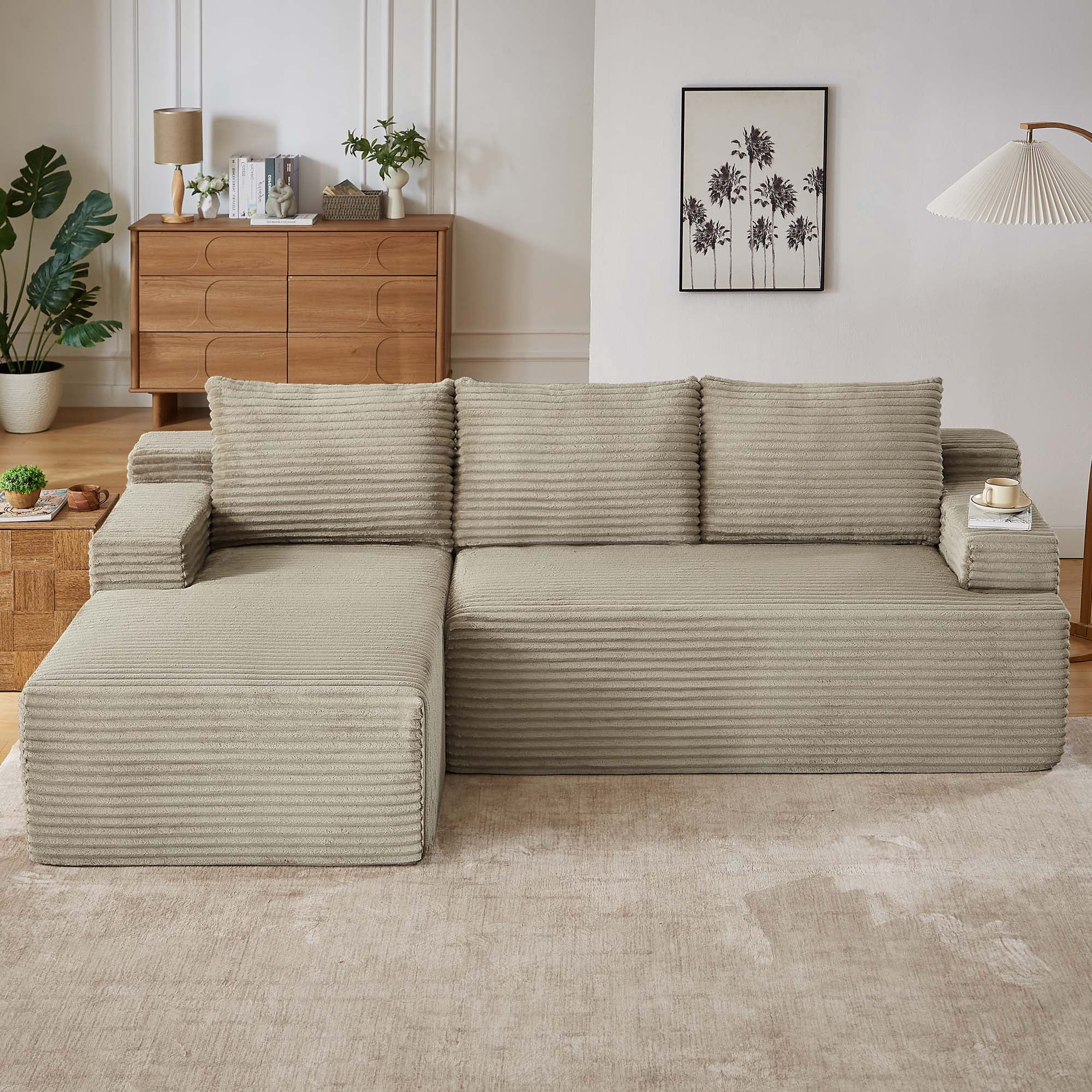 Miniyam 96" L-Shaped Sectional Sofa, No Assembly Required 3 Seats Modular Couches for Living Room, Apartment, Camel (Left Facing Chaise)