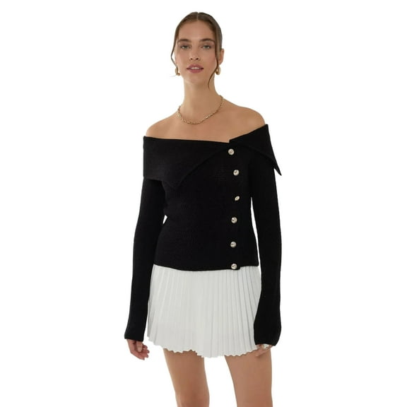 Off Shoulder Button Detail Sweater