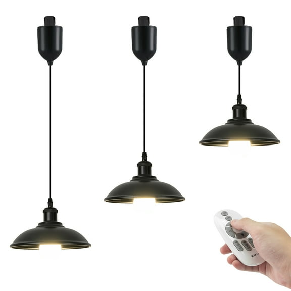 Kiven 3-Light J-Type track lighting pendants Adjustable Height,Modern J track pendant lights with Remote Control Dimmer,Decorative Track Lighting Fixture Restaurant,Black