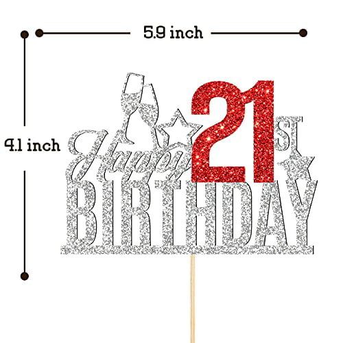 21st Birthday Party Legal Age Twenty One First Silver Glitter 21 Cake Topper 