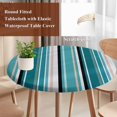thumbnail image 5 of Teal Beige Round Fitted Table Cover Stripe Abstract Geometric Modern Art Waterproof Table Cloth with Elastic Edge Wipeable Tablecloth for Picnic Camping Party Fits 45"-54" Diameter, 5 of 8