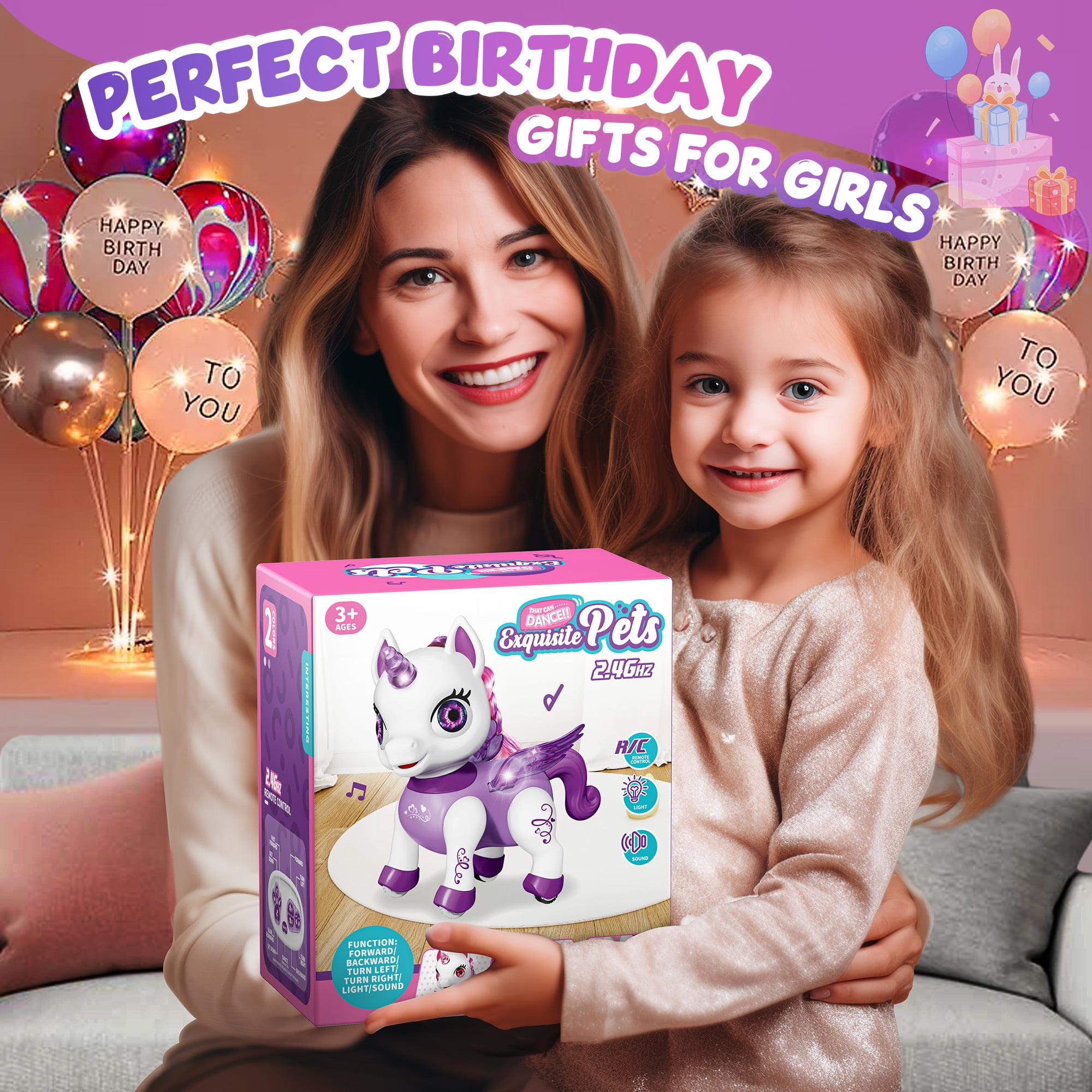 Freecat Girls Unicorn Toy, Kids Robot Pets, Remote Control Robot Toy for 3 4 5 6+ Years Old, Christmas Birthday Gift for 2-4 5-8 Years, STEM Toy Program Treats, Dancing Robot Unicorn Kids Toy Purple.