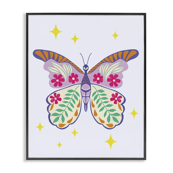 Stupell Industries Free Spirit Floral Butterfly Animals Painting Black Framed Art Print Wall Art, 11 x 14