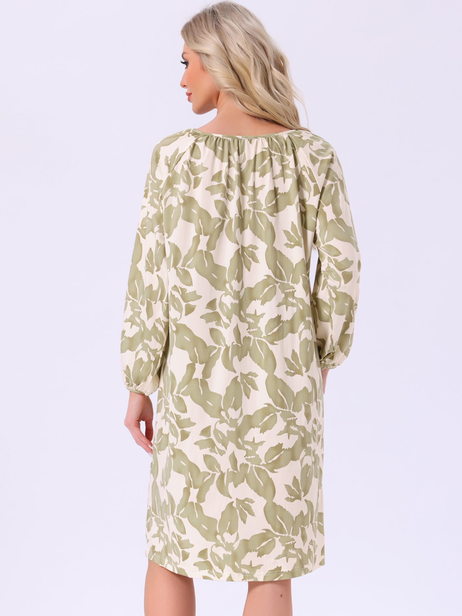 DARING DIVA Women's Long Sleeve Nightgown with Pocket S Light Green