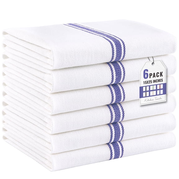 decorUhome Kitchen Towels Set of 6, 15x25-Inch, 100% Pure Cotton Dish Towels for Washing and Drying Dishes, Super Absorbent Kitchen Hand Towels , Navy Blue