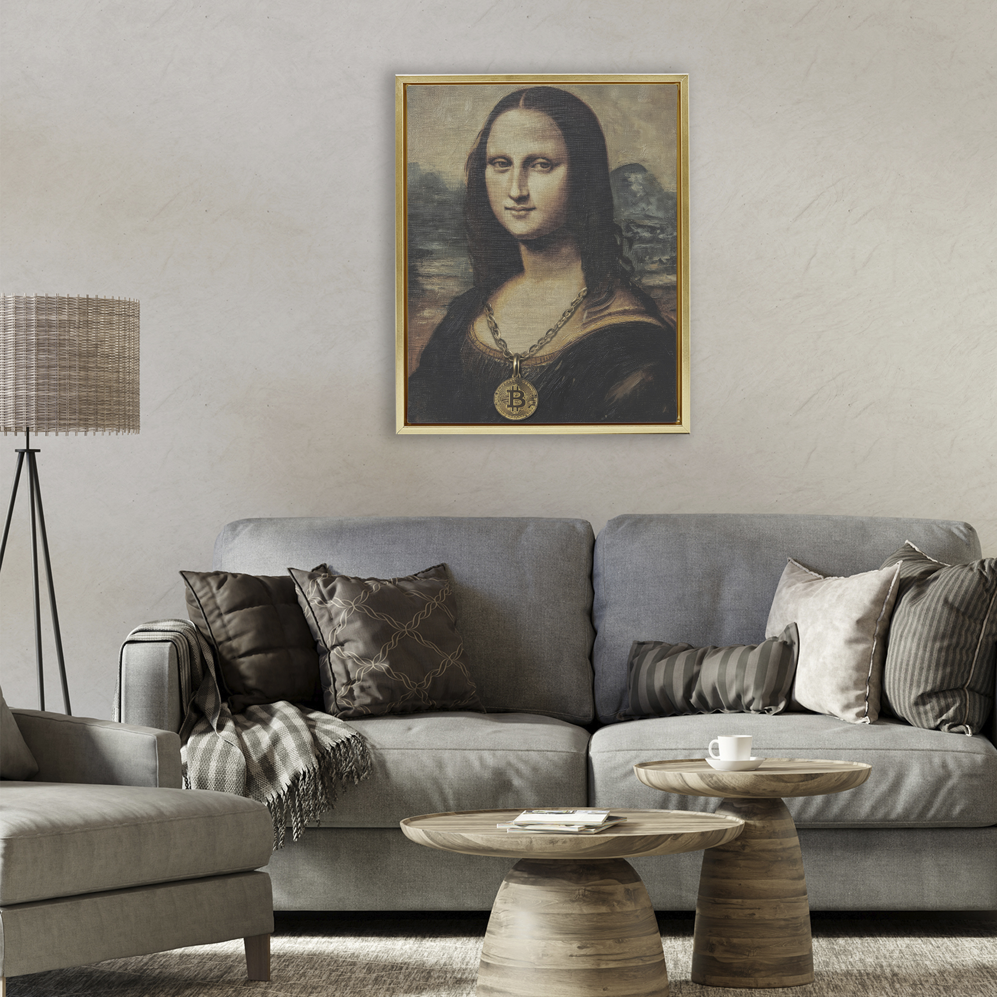 Stupell Industries Iconic Bitcoin Smile Classic Gold Framed Floater Canvas Wall Art, design by Svetlana Aleynikova