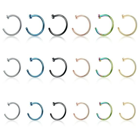 Fake Nose Rings Hoop Faux Open, 18 Pieces 3 Sizes Nose Ring without Piercing, C Shape Nose Ring inless Steel Nose Hoops Body Piercing Jewelry for Men Women Septum Nose Ring Set