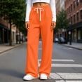 thumbnail image 2 of ZHYou No Boundarie Pants for Women Waffle Knit Drawstring High Waist Wide Leg Baggy Fit Casual Trousers with Pockets,Orange,Size S, 2 of 7