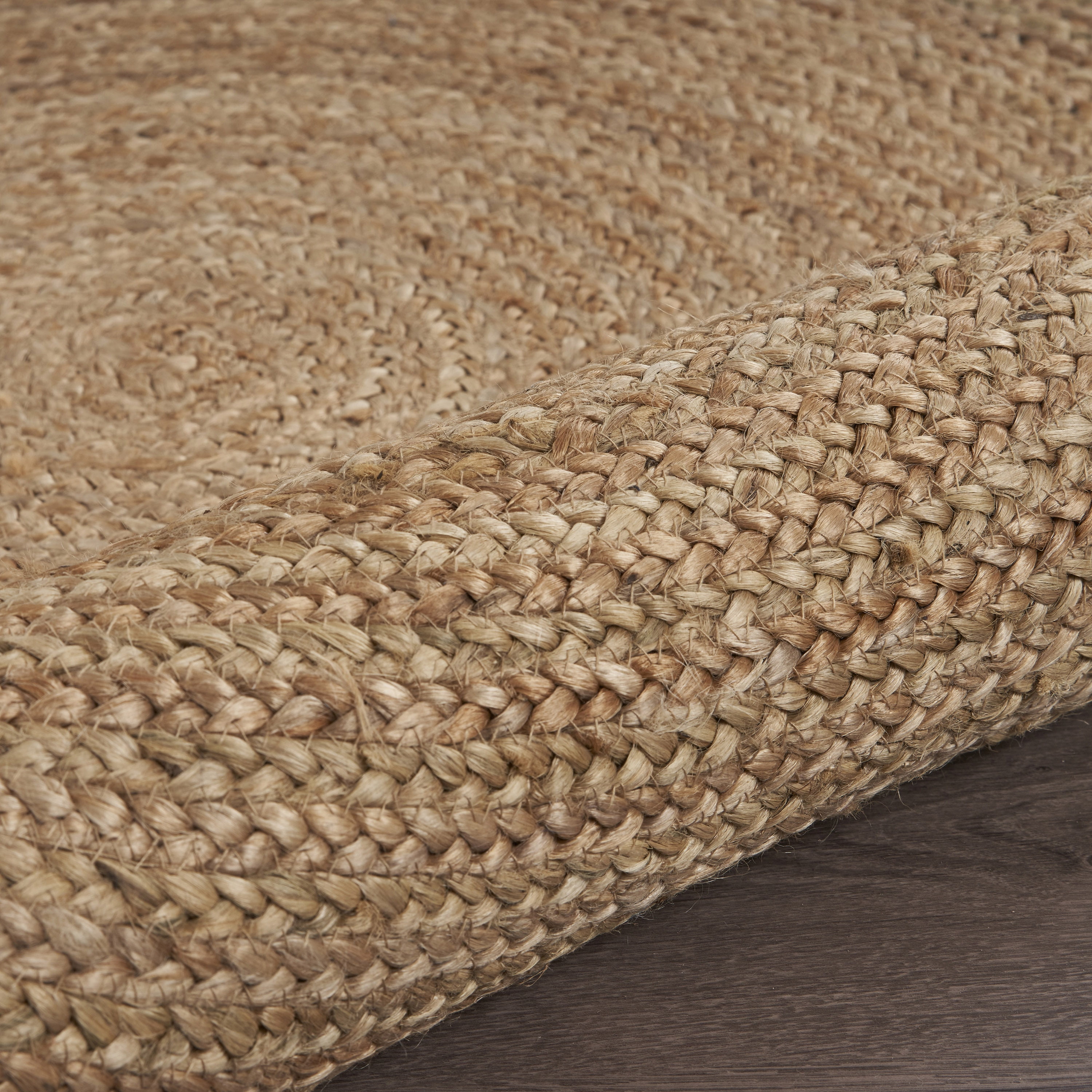 Harlow Hill Cora 8' Round Beige/Tan Solid Hand Braided Reversible Jute Indoor Area Rug