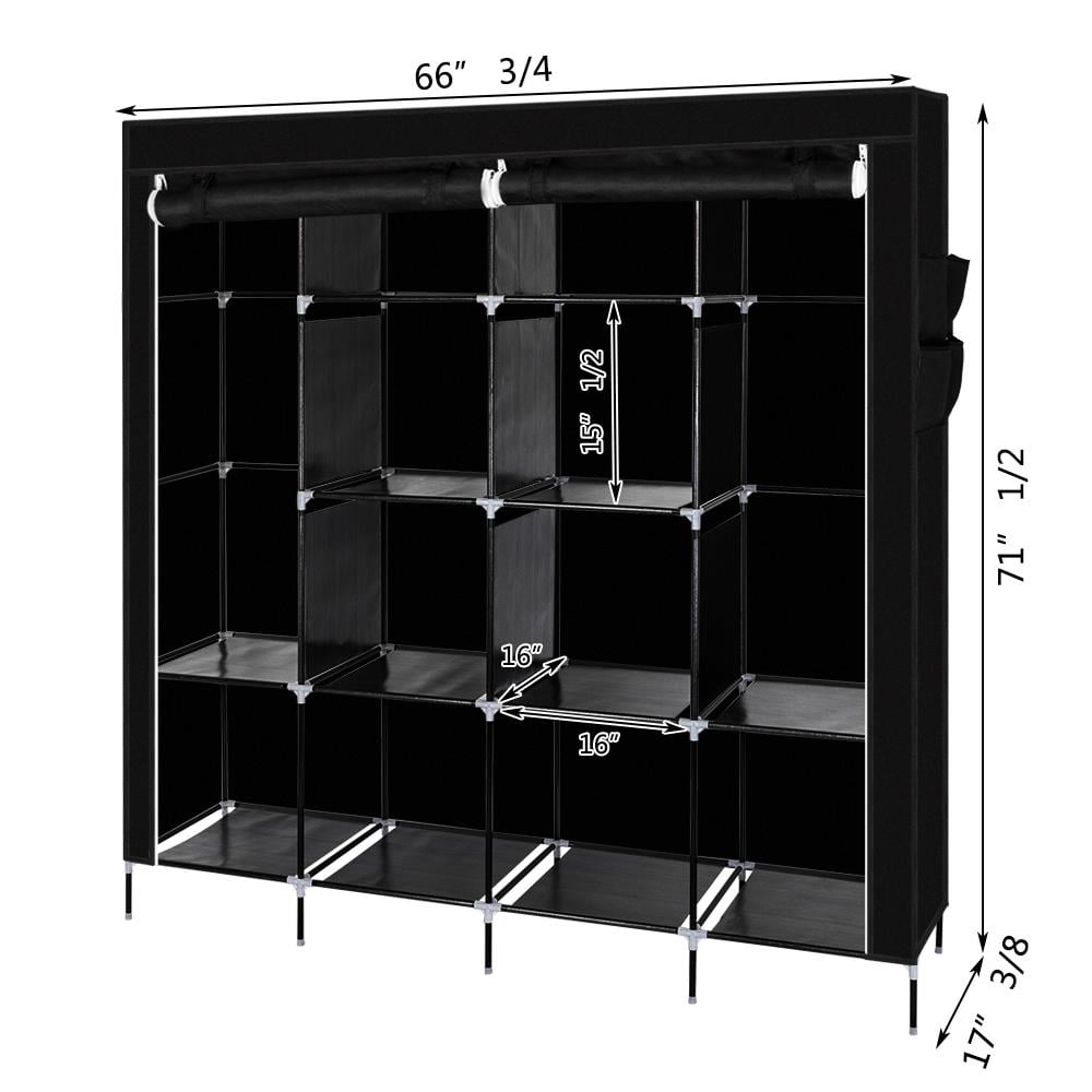 Ktaxon 67" Clothes Closet Portable Wardrobe Clothes Storage Rack 12 Shelves 4 Side Pockets Black