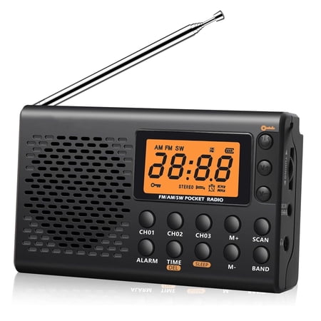 Portable AM/FM/Shortwave Radio, Battery-operated Pocket Radio, Large Digital Display, Clock Radio with Alarm And Sleep Function, Headphones Included, Emergency Use, Gift for Seniors Students