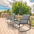 thumbnail image 5 of SUNCROWN 3-Piece Outdoor Rocking Bistro Set, Outdoor Furniture Set with Patio Rocking Chairs, and Glass-Top Table, Small Conversation Set of 3 for Porch, Lawn, Garden, Yard, Balcony, Poolside, Grey, 5 of 9