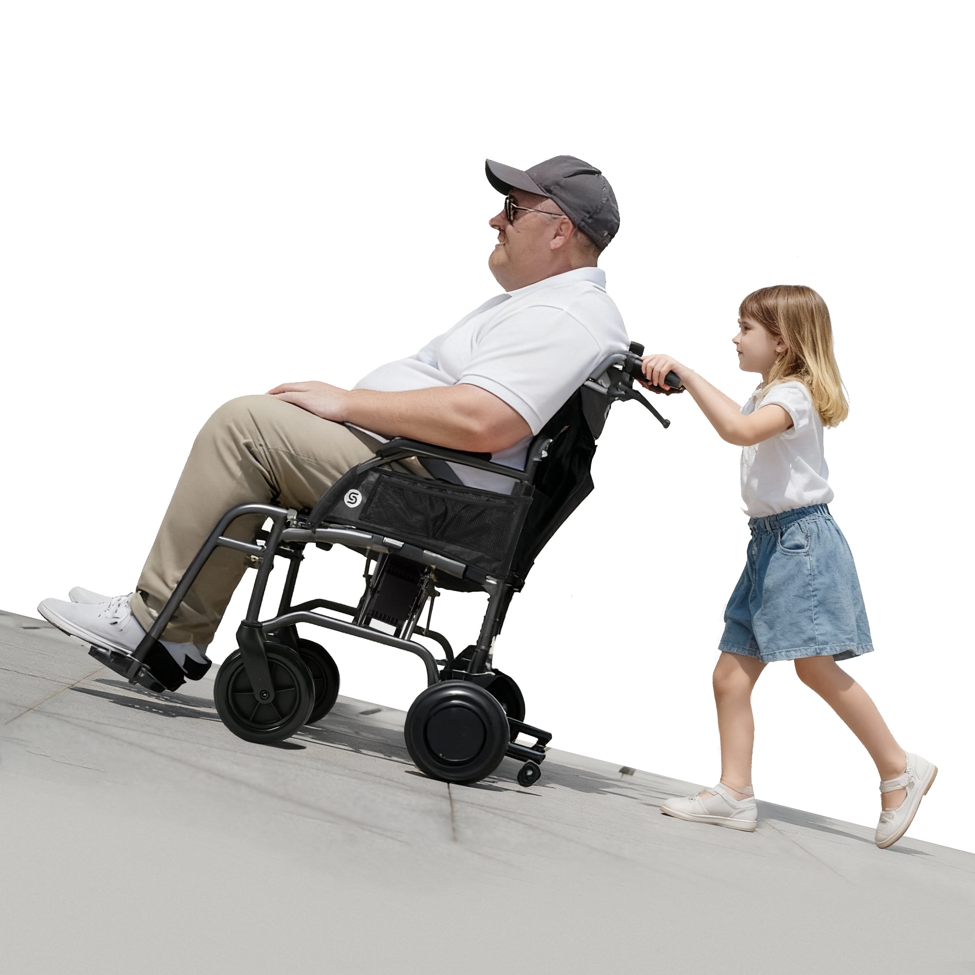 Sinceborn Lightweight Electric Power Assist Transport Wheelchair for Adults, Portable Folding Wheel Chair with Dual 250W Motors, 220lbs Capacity,Travel-Friendly Design (Rear Controller)