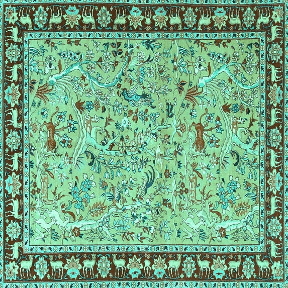 Ahgly Company Indoor Square Animal Turquoise Blue Traditional Area Rugs, 8' Square