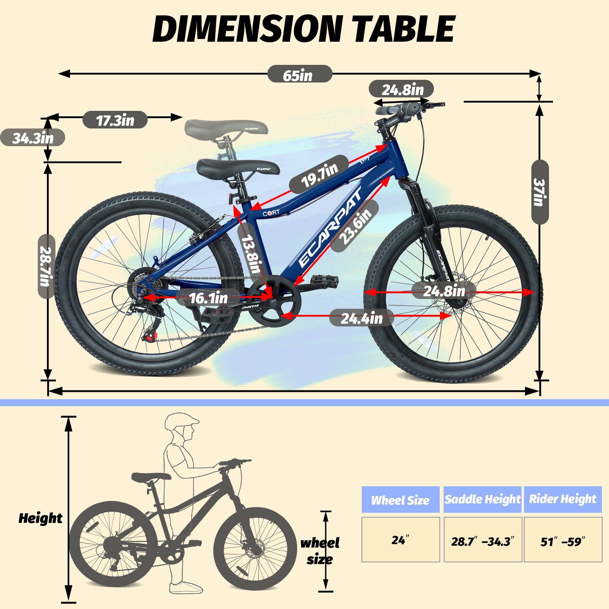 Juuar 24" Adult Mountain Bikes for Men Women Age 13+, 7 Speed Front Suspension MTB Bicycle, Durable Steel Frame Commuter City Bike with Disc Brake & V-Brake, Fits Riders 51"-59", Blue