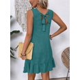 thumbnail image 2 of Teal Blue Solid Sleeveless A-Line Dress With Ruffle Hem For Casual Beach Or Daily Wear, 2 of 4