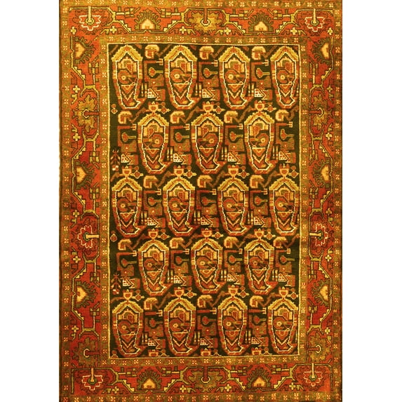 Ahgly Company Machine Washable Indoor Rectangle Persian Yellow Traditional Area Rugs, 7' x 9'