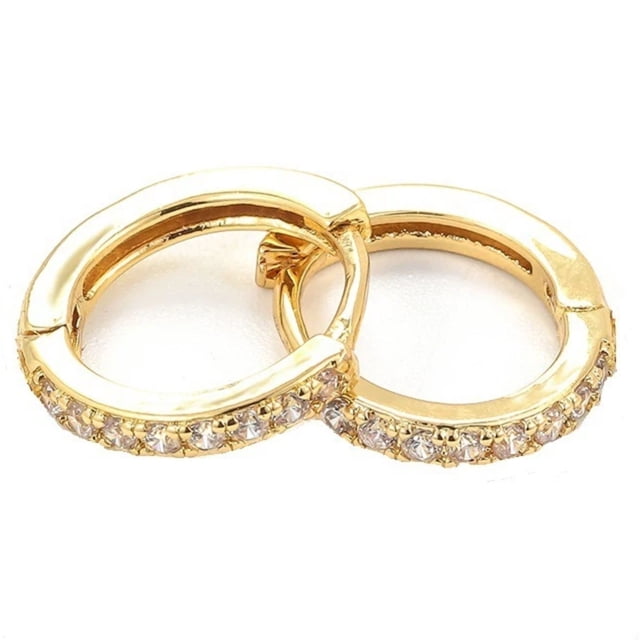 6ps Women's Earrings 14K gold-plated Single row zircon circle Ear buckles, Romantic gifts for Her Wife Mother Christmas Valentine's Day,2,Oro,De moda sencillo,círculo,12mm