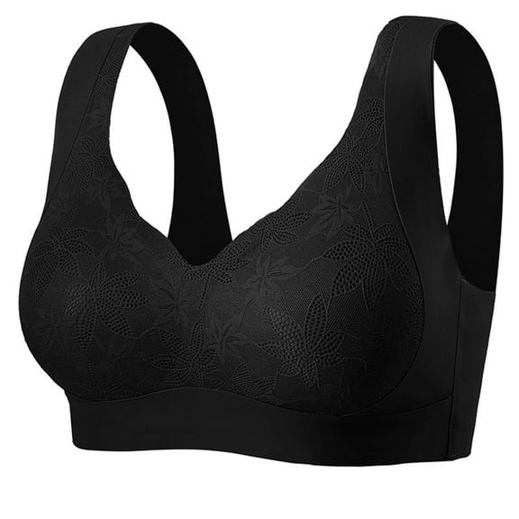 EchfiProm Wireless Bras for Women Plus Size Pullover Padded Black Ladies Bras Full Figure 42D