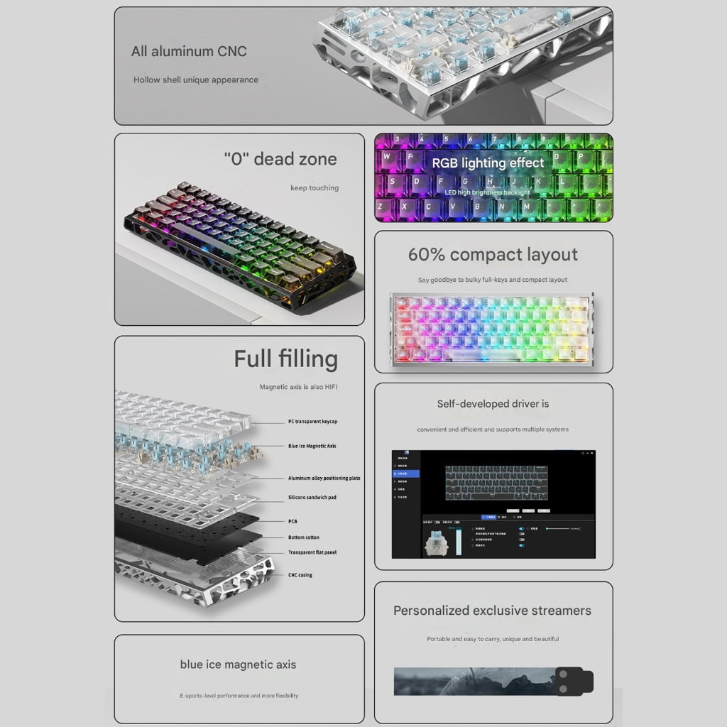 High Switches Keyboards Aluminum Alloy Construction Ergonomic Hollows Design For Gamers