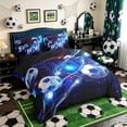 thumbnail image 2 of Meiyoeat Neon Soccer Ball Pattern Queen Bedding 7Pcs for Sports Fans,Futuristic Light Print Bedding Comforter Set Queen,Blue Black, 2 of 6