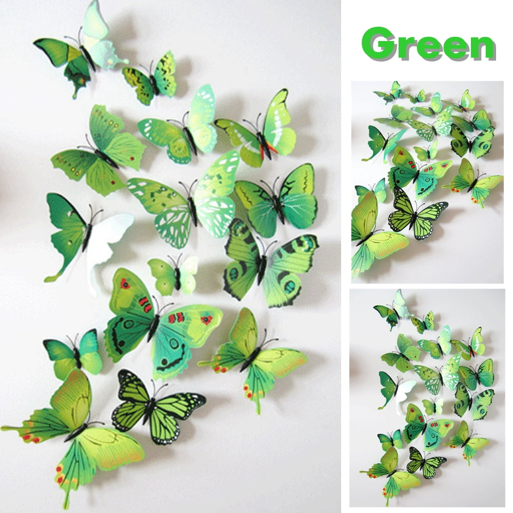 Augienb 12pcs Butterfly Wall Stickers Creative 3d Butterfly Wall Stickers Art Diy Decoration Decals Wall Art Decors For Kids Bedroom Living Room Tv Background Fridge Kitchen Walmart Com Walmart Com
