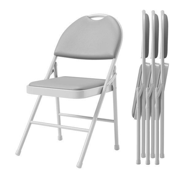 Folding Chairs Set of 4, Linen Padded Fabric Seats with Heavy Duty Metal Frame & Non-Slip Feet Pads, Easy Store Back Rest Chair for Indoor & Outdoor Home Office Computer Desk Dining Garden