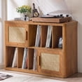 thumbnail image 4 of Rattan Boho Large Record Player Stand, Modern Stereo Turntable Table with Record Storage, Vinyl Record Storage Cabinet, Tea Brown, 4 of 11