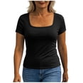 thumbnail image 4 of Tqcoqu Womens Short Sleeve Shirts with Built in Bra Summer Basic T-Shirts Workout Yoga Tops Athletic Shelf Bra Tops Padded,Black Women's S-XXL, 4 of 9