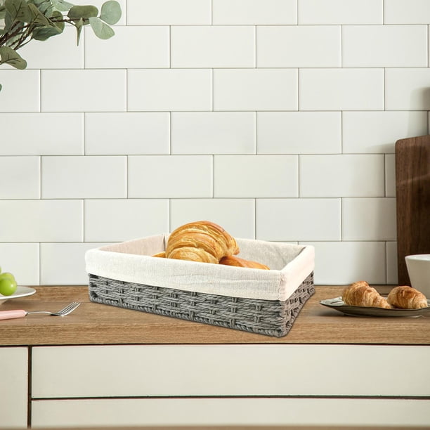 Cesta de almacenamiento hecha a mano, cestas de mimbre tejidas, organizador de artículos diversos de escritorio para fiestas, desayuno, decoración del gris M