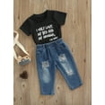 thumbnail image 3 of hirigin Toddler Boys 2Pcs Summer Outfits, Short Sleeve Letter Print Tops + Ripped Denim Pants Set, 3 of 8