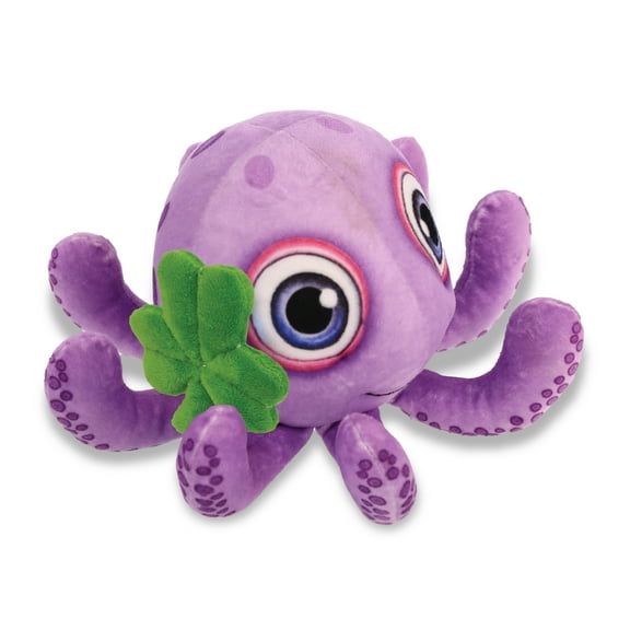 DolliBu Purple Octopus Stuffed Animal with Green Plush Shamrock, Cute Green Shamrock Plush, Fun St Patricks Day Stuffed Animal Octopus, Good Luck St Patricks Day Toys for Kids, Baby - 7.5 Inches