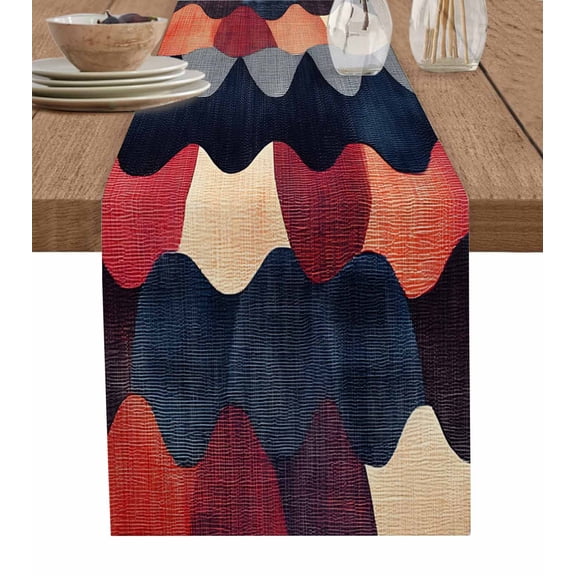 Red Orange Blue Burlap Cotton Table Runner 16x72 Inches Long, Geometric Modernism Abstract Art Farmhouse Table Runners, Outdoor Dining Tablecloths Decor for Baby Shower/Party/Wedding