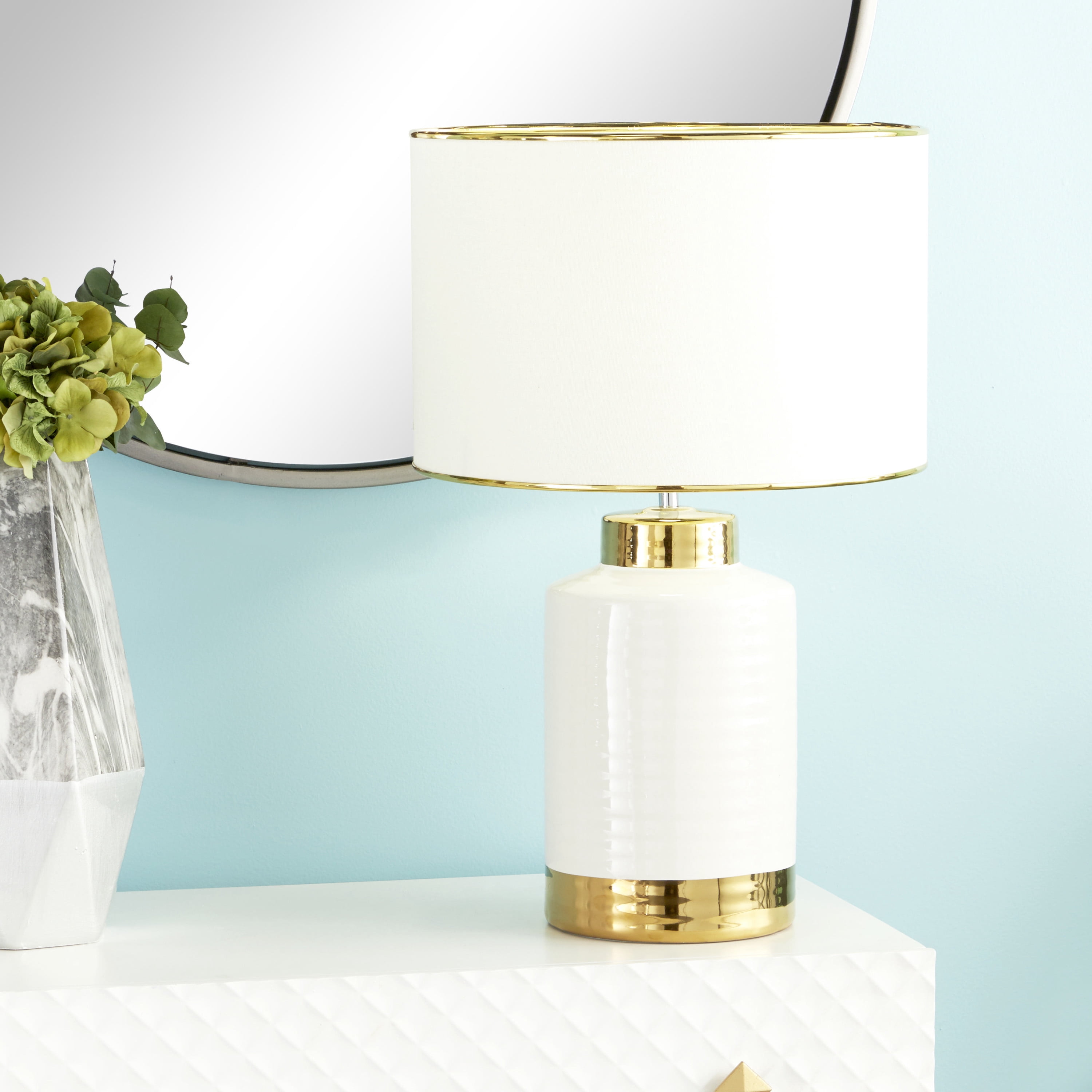 CosmoLiving by Cosmopolitan 23" White Table Lamp with White Fabric Shade