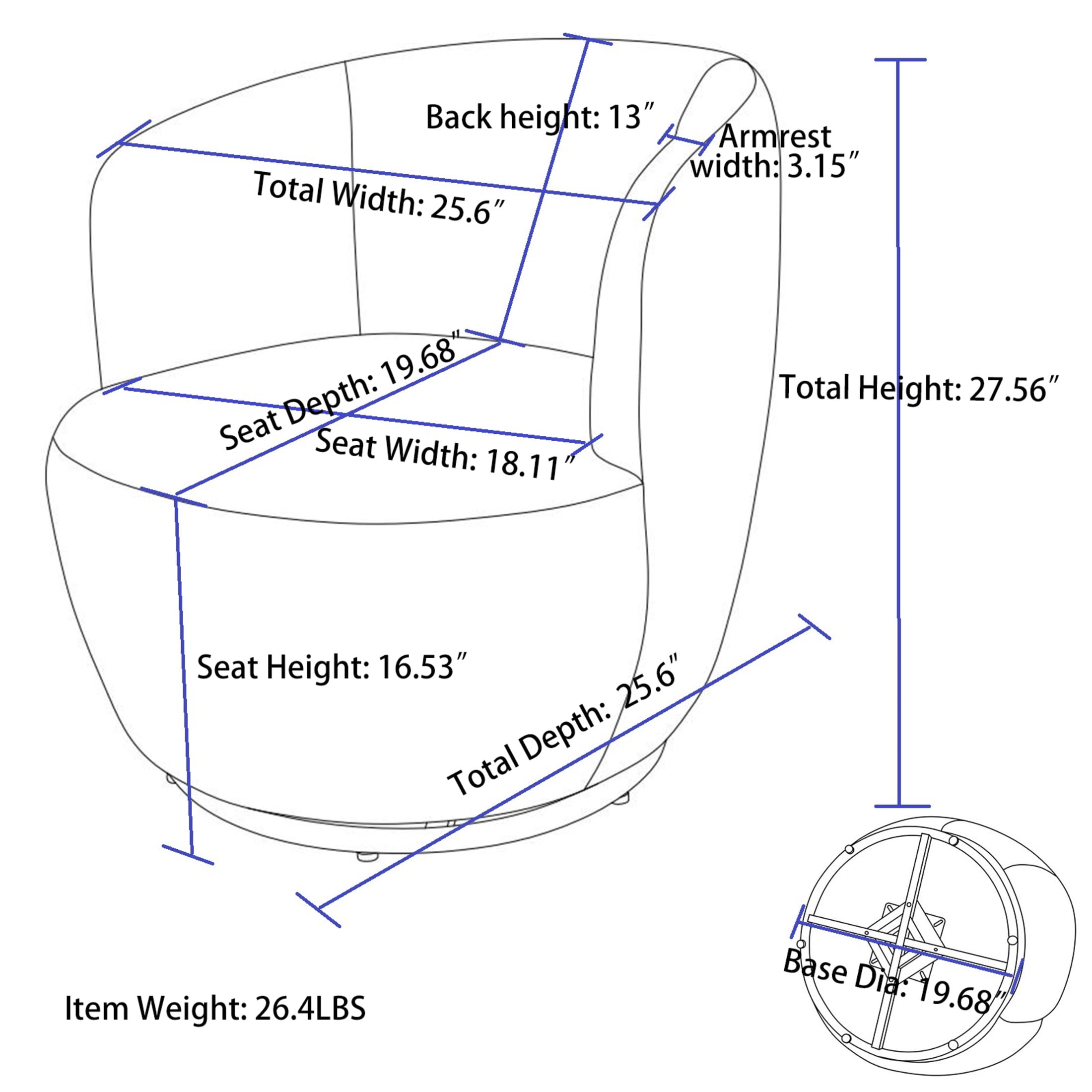 Noble House Arissa 26" Teddy Ergonomic Barrel Armchair, Swivel Reading Chair with Metal Base for Living Room, Coffee