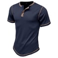 thumbnail image 4 of Camiseta de hombre con botones y cuello abierto en bloques de color - Manga corta, holgada y cómoda, informal/de negocios, poliéster, adecuada para primavera/otoño., 4 of 6