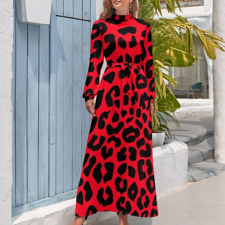 Womens Dresses Red Animal Print Long Sleeve Dress Miss Circle Women's  Patricia Burgundy Leopard Burnout Velvet