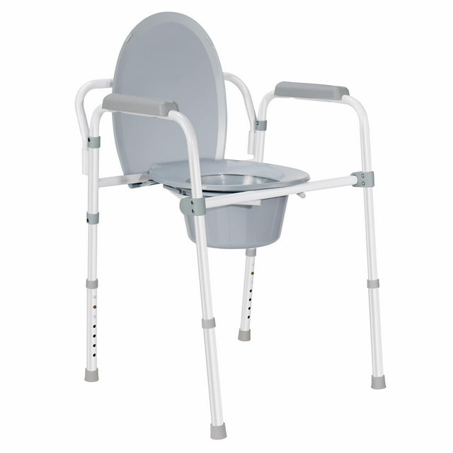 Chaise de Commode 3 en 1 avec Hauteur Réglable à 7 Positions, Siège de Toilette Surélevé et Rails de Sécurité en Aluminium, Supporte 300 Lb