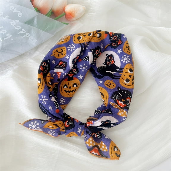 Namzi Elegant Personalized Scarf Small Square Scarf Spring New European and American Headband Versatile Printed Cotton and Hemp Scarf -1 Piece (Purple)