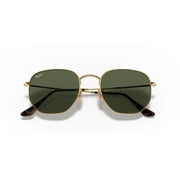 Ray-Ban Hexagonal Flat Lenses Sunglasses, Classic Geometric glasses, Arista Gold/G-15 Green, Size 51