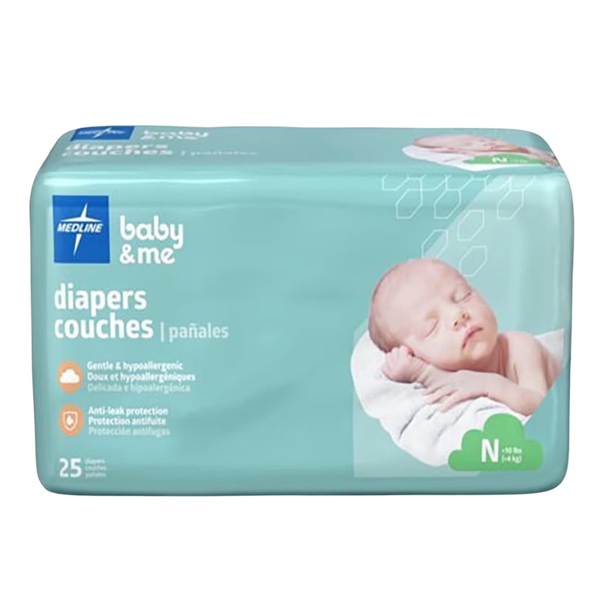 Medline Disposable Baby Diapers, Size N (Newborn), Under 10 Lbs, Case of 200