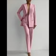 thumbnail image 3 of Conjuntos de Dos Piezas para Mujer: Blazer Cruzado y Pantalón Recto de Trabajo, Trajes de Negocios Elegantes e Informales Rosa XL, 3 of 4