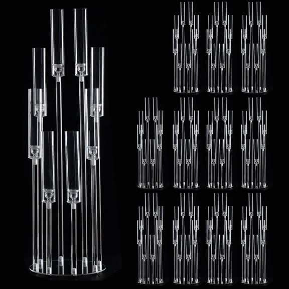 12Sets 8 Arm Acrylic Candelabra Candle Holder for Wedding,38.5 inches Tall Clear Candlestick Holders with Shade for Tables Party Event Dinner Decoration (Fit 0.8" Led Candles)