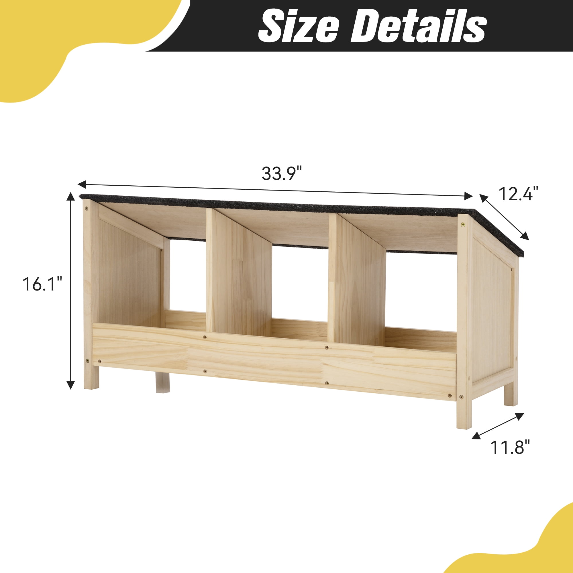 Chicken Coop with Waterproof Roof and 3 Nest Areas
