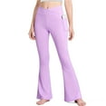 thumbnail image 3 of Hurxie Girl's Flare Leggings with Pockets High Waisted Bootcut Yoga Pants Kids Dance Bell Bottoms Leggings Purple,12 Years, 3 of 4