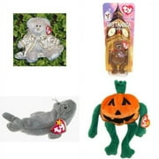 Assorted Ty Beanie Baby 4 Pack Bundle: Ty Attic Treasures Gwyndolyn - Bear, TY McDonalds Teenie Beanie - BRITANNIA The Bear British 1999 5 inch, Ty Beanie Babies Slippery The Seal, Ty Beanie Babies Pu