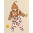 thumbnail image 3 of Suealasg Newborn Infant Boys Thanksgiving Outfits 3Pcs Baby Boys Fall Clothes 1 3 6 9 12 Months Turkey Print Crew Neck Long Sleeve Rompers Overall Pants Hat Set, 3 of 8